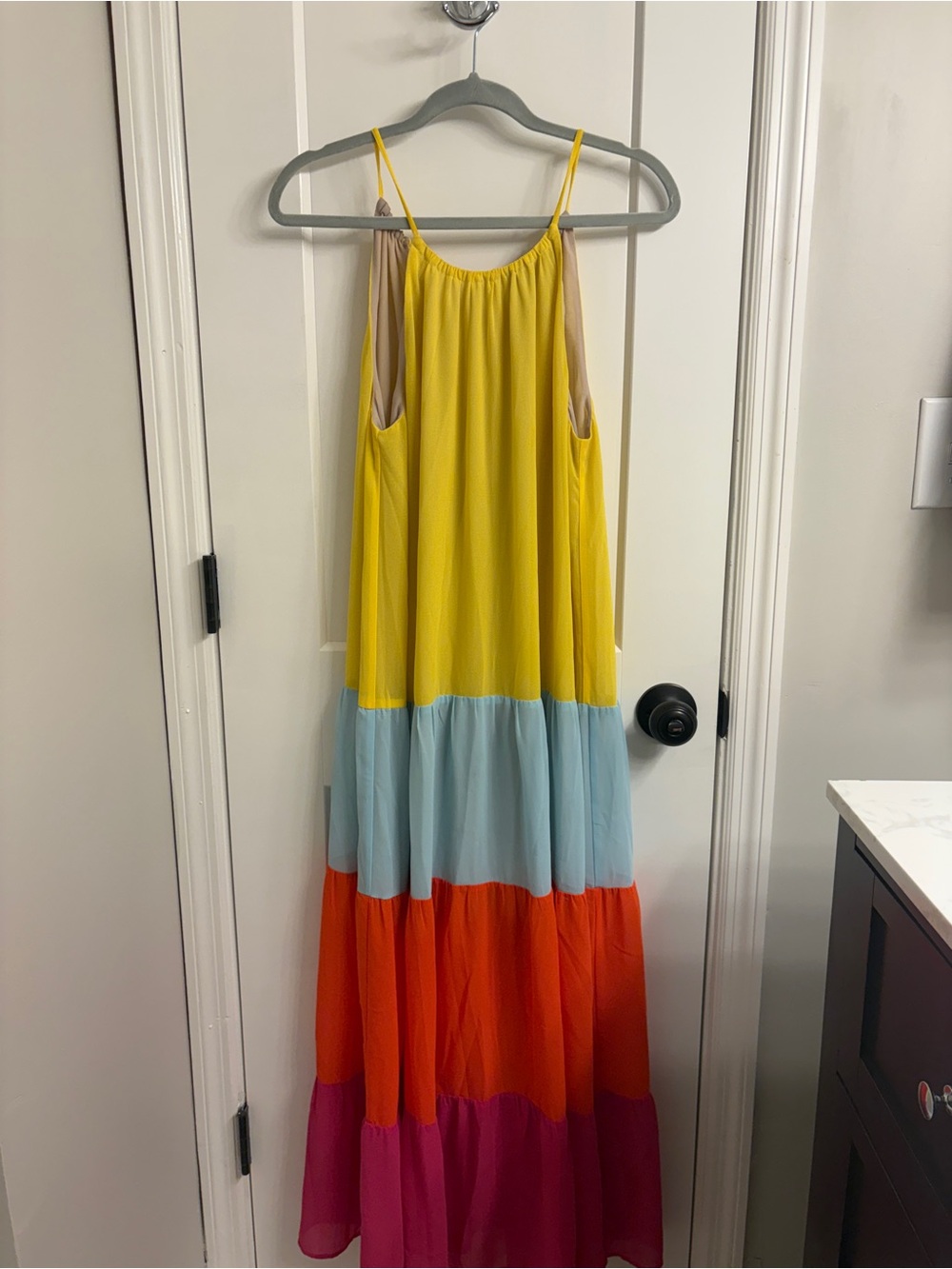 Sugarlips Colorblock Maxi Dress in Yellow, Light Blue, Orange & Pink